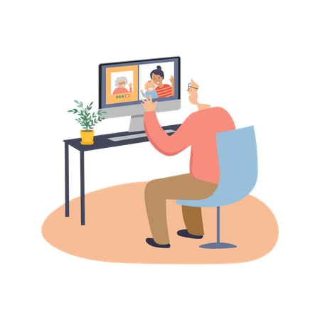 Mulher idosa conversando em videochamada  Ilustração