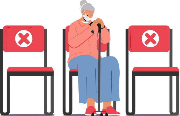 Mulher idosa esperando no centro de vacinação  Illustration