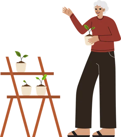 A mulher mais velha está fazendo jardinagem  Ilustração