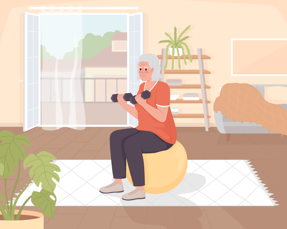 Mulher idosa se exercitando  Ilustração