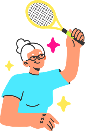 Mulher idosa jogando badminton  Ilustração
