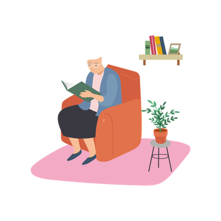 Mulher idosa lendo livro  Ilustração