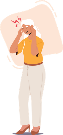 Mulher idosa sentindo forte dor de cabeça  Illustration