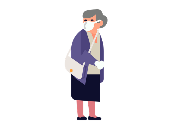 Mulher idosa tomando precauções de segurança  Ilustração