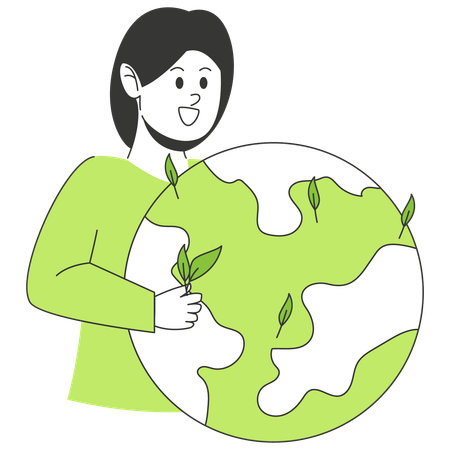 Mulher incentiva a Salvar a Terra  Ilustração