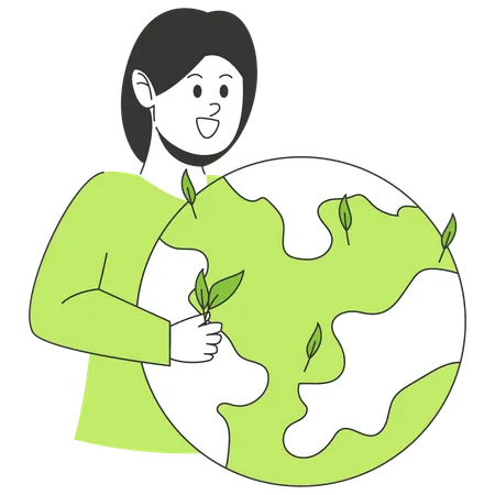 Mulher incentiva a Salvar a Terra  Ilustração
