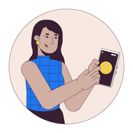 Mulher indiana segurando um telefone celular  Ilustração