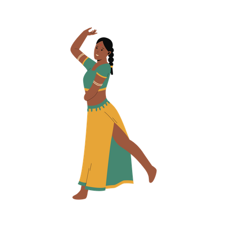 Mulher indiana realizando dança tradicional  Ilustração