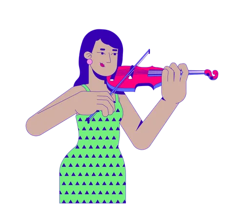 Mulher indiana em vestido retrô tocando violino com paixão  Ilustração