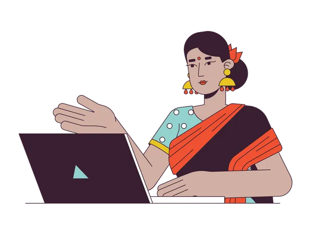 Profissional de mulher indiana com laptop  Ilustração