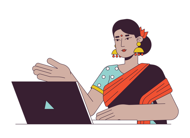 Profissional de mulher indiana com laptop  Ilustração
