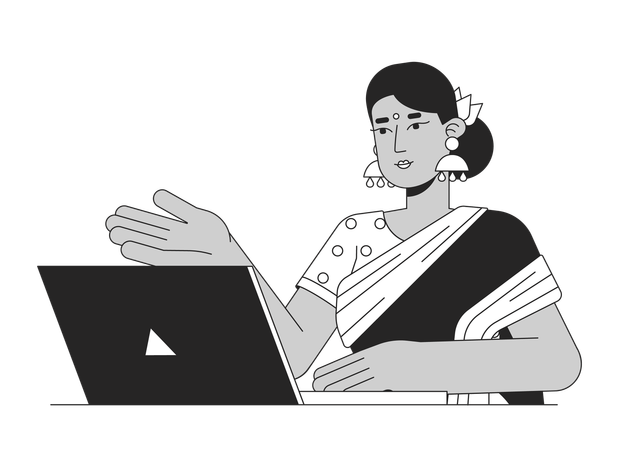 Profissional de mulher indiana com laptop  Ilustração