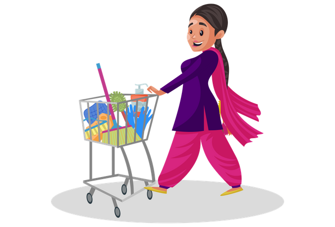 Mulher punjabi indiana fazendo compras  Ilustração