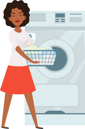 Mulher indo para lavar roupa  Ilustração