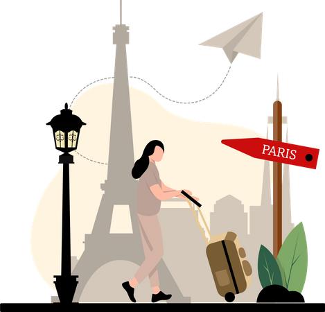 Mulher vai viajar em Paris  Ilustração