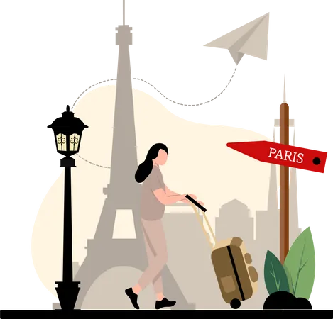 Mulher vai viajar em Paris  Ilustração