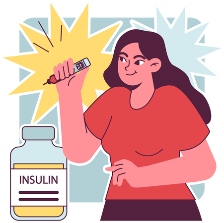 Mulher injeta insulina em seu corpo  Ilustração