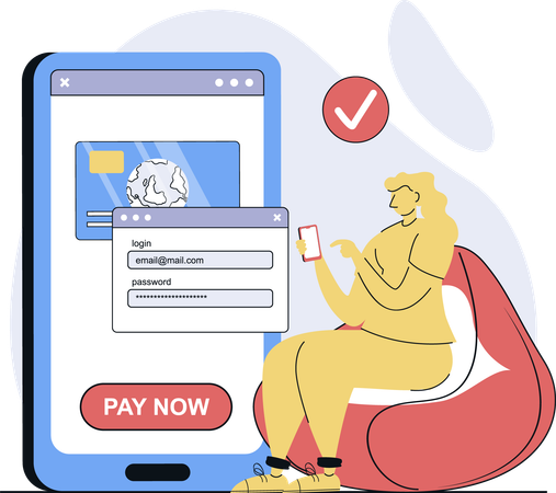 Mulher insere detalhes de login para pagamento  Illustration