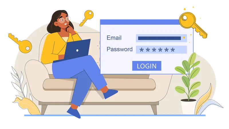 Mulher inserindo credenciais de login  Ilustração