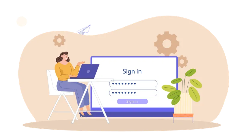 Mulher inserindo credenciais de login  Ilustração