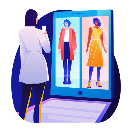 Mulher interagindo com moda ar  Ilustração
