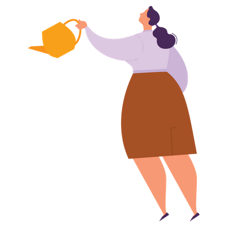 Investidor feminino com lata de água  Ilustração