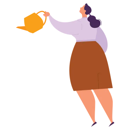 Investidor feminino com lata de água  Ilustração