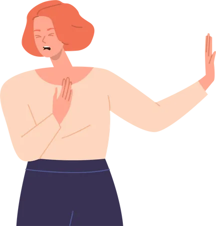 Mulher irritada mostrando gesto repulsivo com a mão  Ilustração