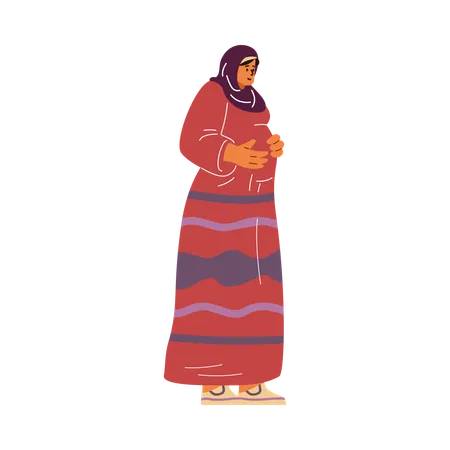 Mulher islâmica grávida usando hijab  Ilustração