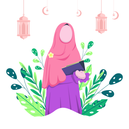 Mulher islâmica lendo o Alcorão  Ilustração