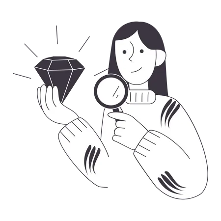 Joalheiro feminino olhando para diamante  Ilustração