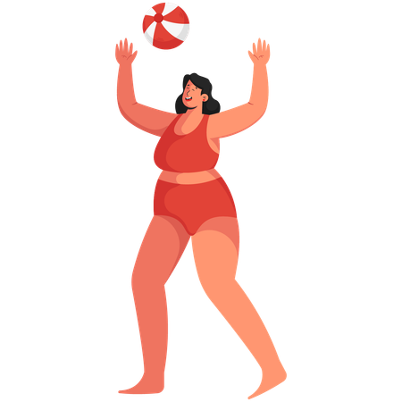 Mulher jogando bola de praia  Ilustração