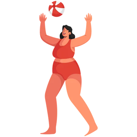 Mulher jogando bola de praia  Ilustração