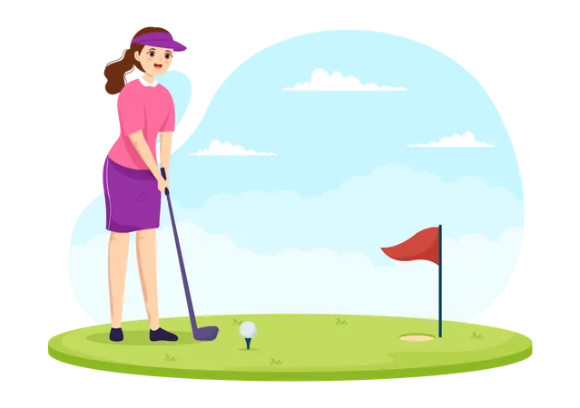 Mulher jogando golfe  Ilustração