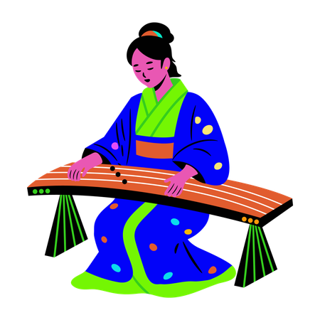 Mulher tocando koto  Ilustração