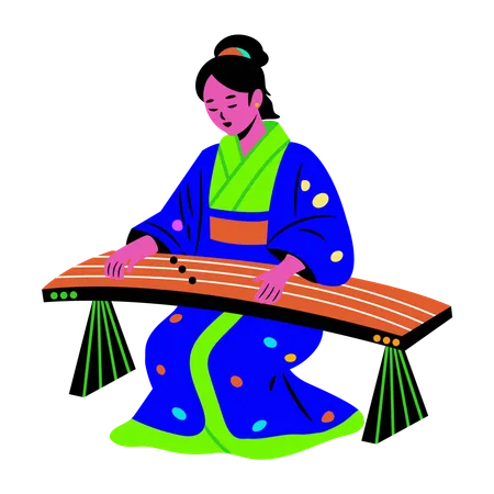 Mulher tocando koto  Ilustração