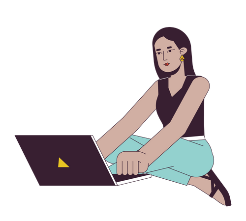 Mulher adulta jovem do Oriente Médio com laptop  Ilustração