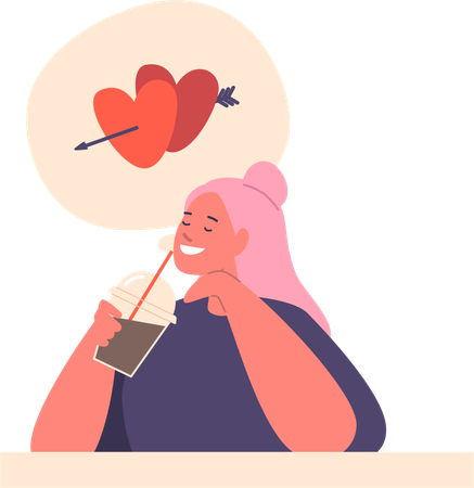 Mulher jovem sonhando com amor  Ilustração