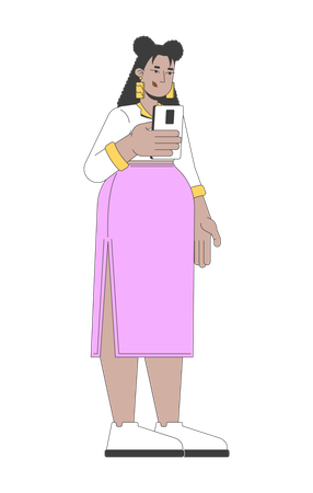 Mulher latina curvilínea tirando foto com smartphone  Ilustração