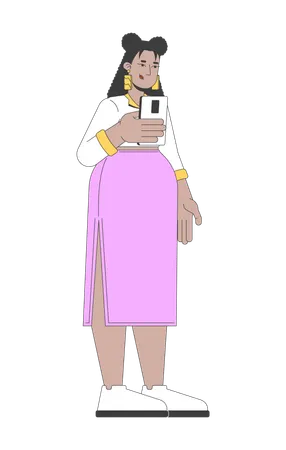 Mulher latina curvilínea tirando foto com smartphone  Ilustração