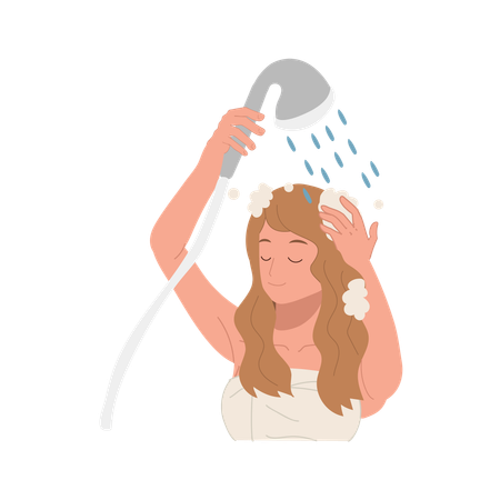 Mulher lavando cabelo com shampoo  Ilustração