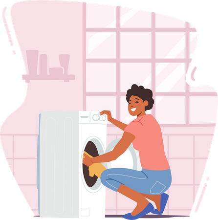 Mulher lavando roupa  Ilustração
