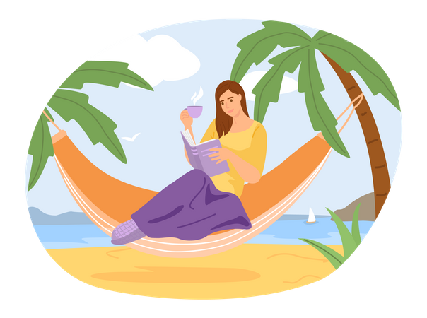 Mulher lendo livro de férias  Ilustração