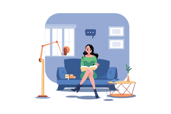 Mulher lendo roteiro de podcast  Illustration