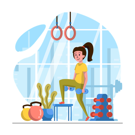 Mulher levantando halteres  Ilustração