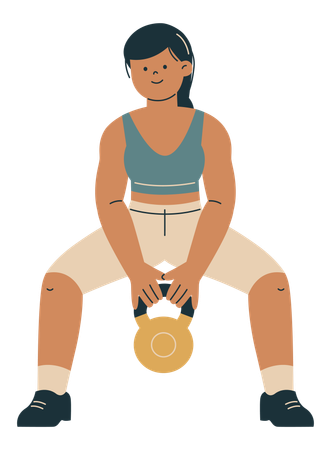 Mulher levantando kettlebell para fitness  Ilustração