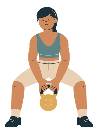 Mulher levantando kettlebell para fitness  Ilustração