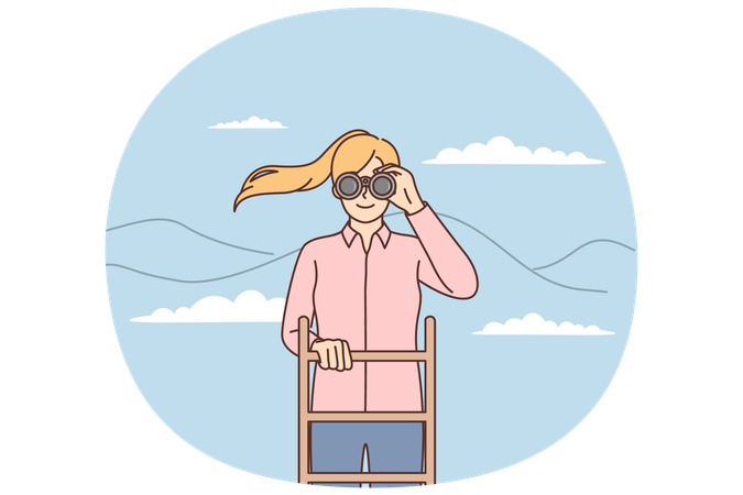 Líder feminina fica no topo da escada e usa binóculos para ver carreira  Ilustração