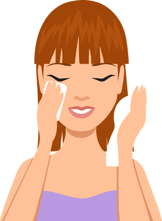 Mulher limpando o rosto com lenços umedecidos  Ilustração