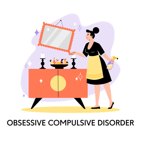 Mulher limpando maniacamente transtorno obsessivo compulsivo  Ilustração